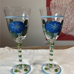 Hand-Painted Floral Wine Glasses kitchenware, violet decor, gift for her